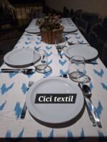 Mantel Ibiza Blanco con Celeste 1,50m x 2,00m